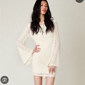 Free People Ivory Lace Crochet Gypsy Mini Dress | XS | NWT
